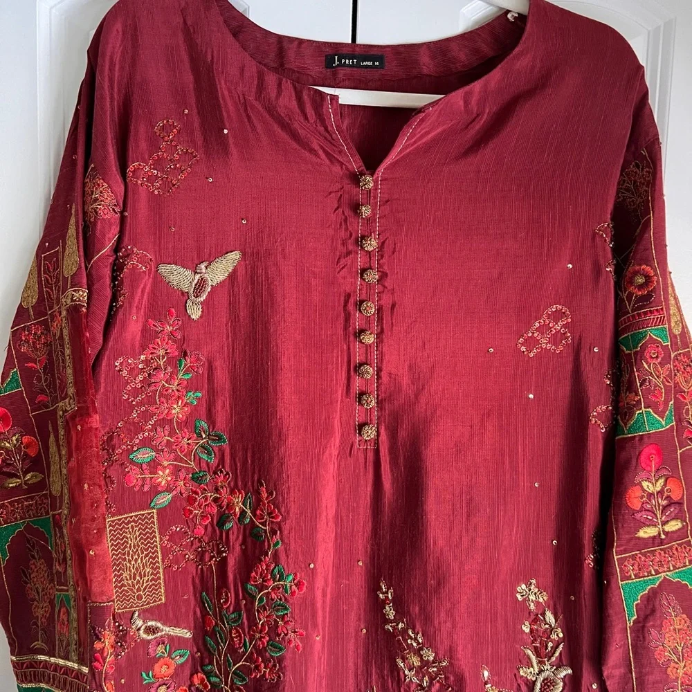 Pakistani Maroon Embroidered Formal Kurta Set | Pakistani Designer